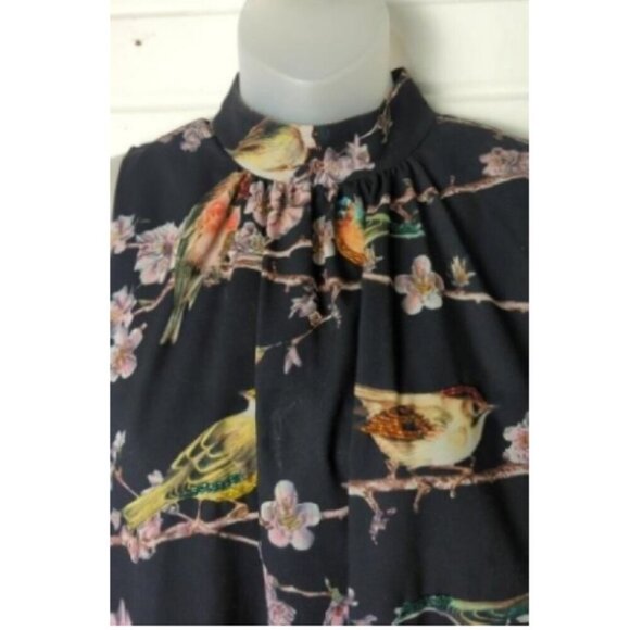 Ted Baker - Black w/ Bird & Floral Print Detail Dress Sz 0 - Picture 4 of 10
